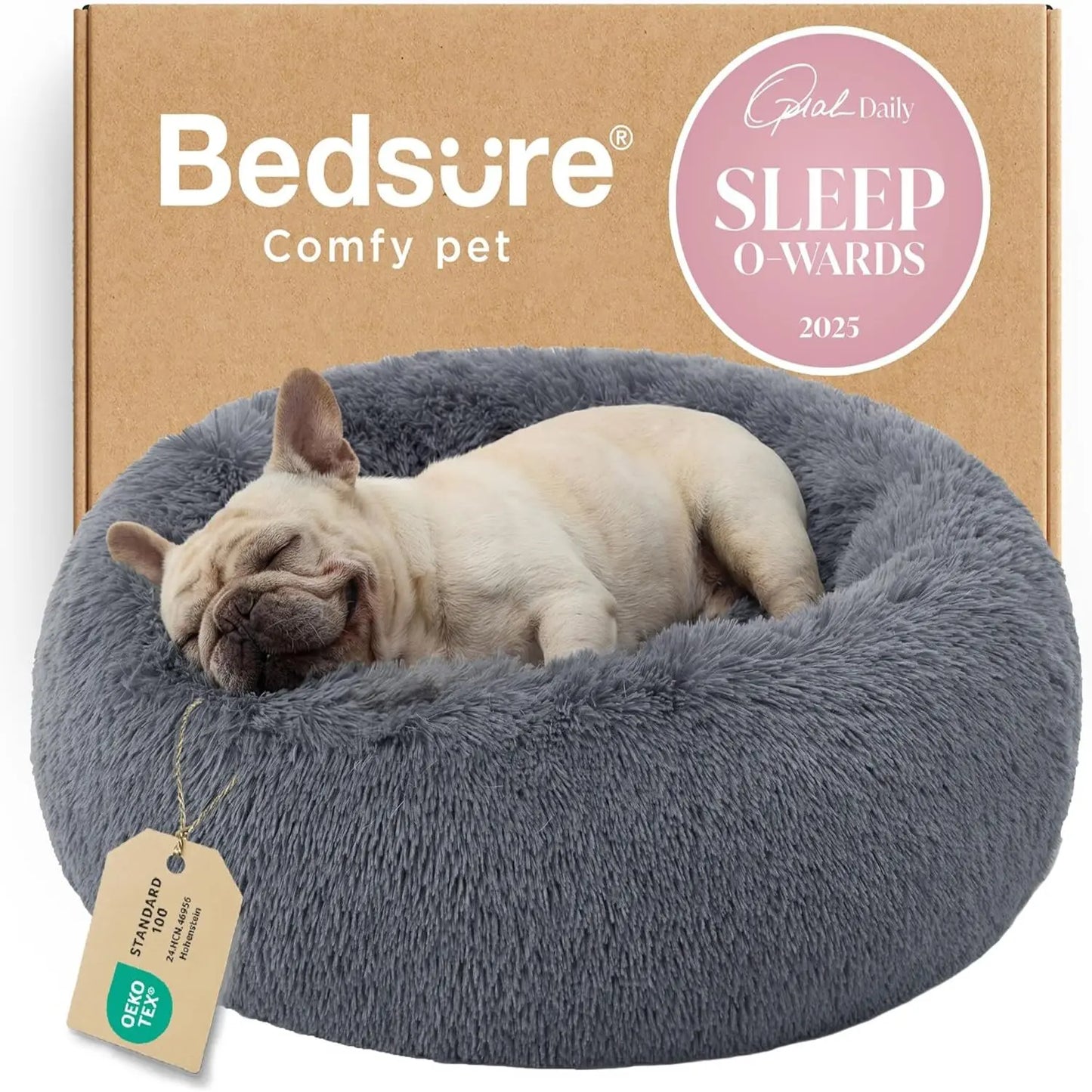 Lesure Soft Donut Bed - Cozy Fluffy Calming Bed for Small/Medium/Large Dogs & Cats, Soft Plush round Pet Bed for Comfort, Washable, Anti-Slip Bottom, Camas Para Perros, Pet Supplies Bedding