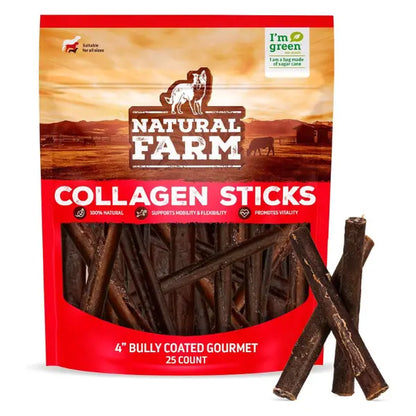Natural Farm 4-In Gourmet Collagen Treat Stick Rawhide Alternatives - 10 Count, 95% Collagen, Premium Beef, Long-Lasting Dog Chew Treats, Chewy Rawhide